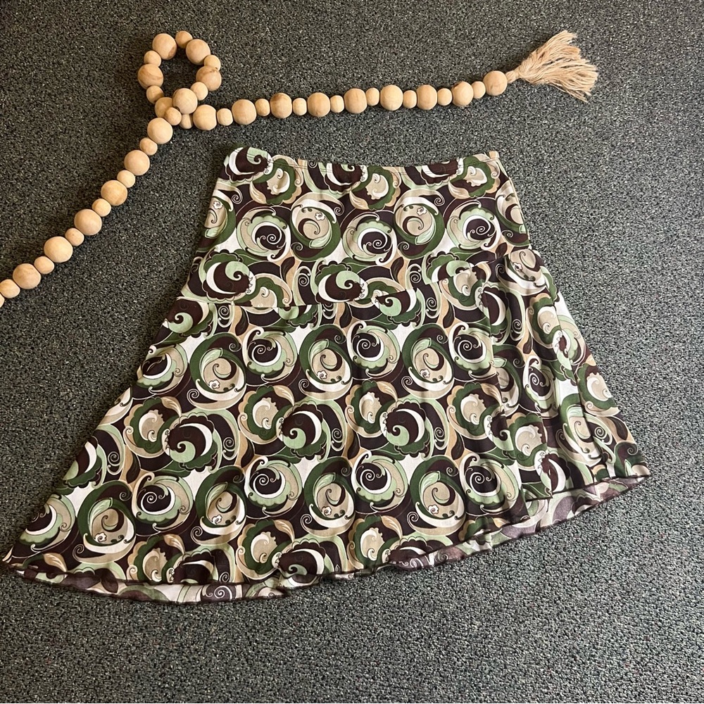 Y2K Vintage Lettuce Hem Asymmetrical High Low Modest Paisley Swirl Pattern Skirt